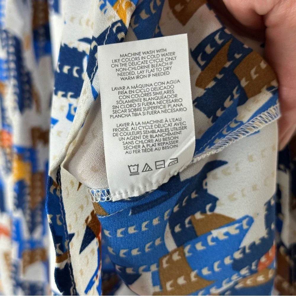 CAbi Jigsaw Top | Patterned Sleeveless Blouse | Blue, Brown, White Spring 6106 - Picture 6 of 13